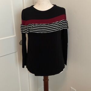 Elegant Black and Red Striped Long Sleeve Top